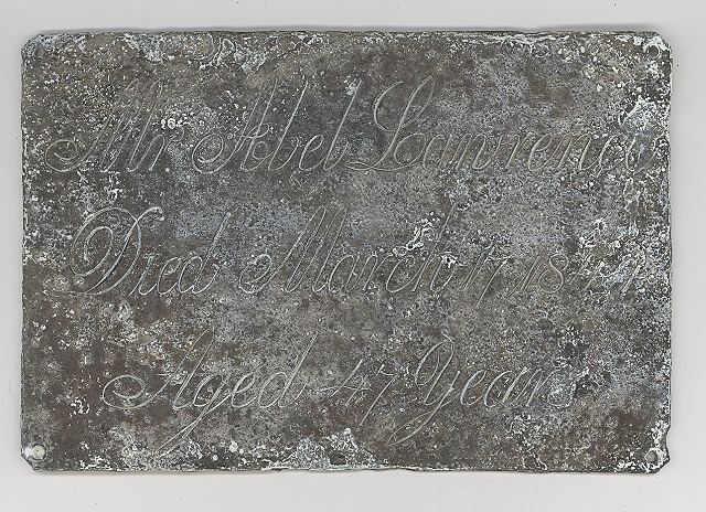 The Free Genealogy Death Record on the Coffin Plate of Abel Lanrence 1797 ~ 1844