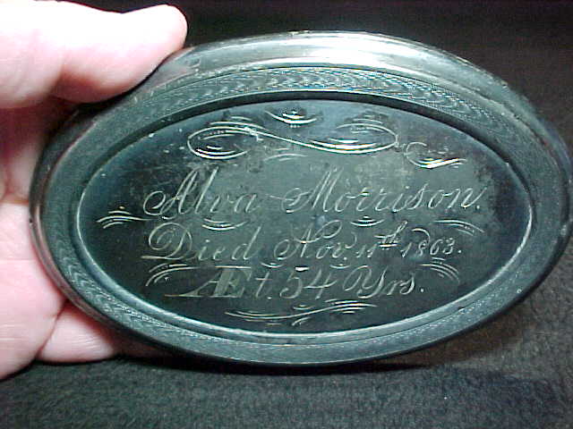 The Free Genealogy Death Record on the Coffin Plate of Alva Morrison