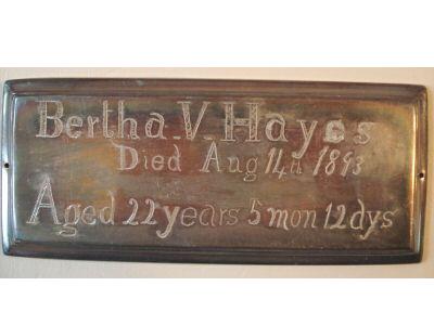 The Free Genealogy Death Record on the Coffin Plate of Bertha V Hayes 1871 ~ 1892