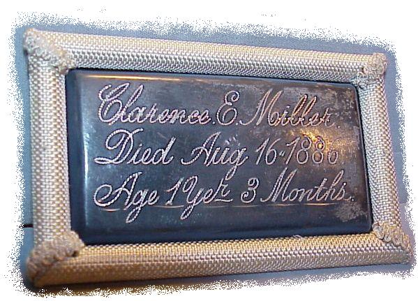 The Free Genealogy Death Record on the Coffin Plate of Clarence E Miller 1885 ~ 1886