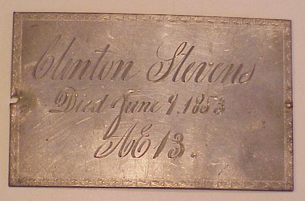 The Free Genealogy Death Record on the Coffin Plate of Clinton Stevens