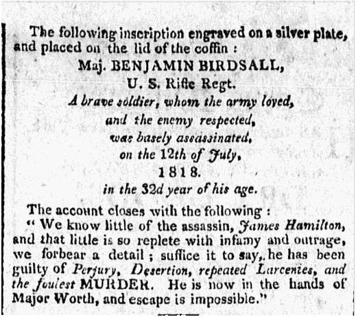 The Free Genealogy Death Record on the Coffin Plate of Benjamin Birdsall 1786 ~ 1818