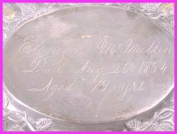 The Free Genealogy Death Record on the Coffin Plate of Ebenezer McMullin 1815 ~ 1894