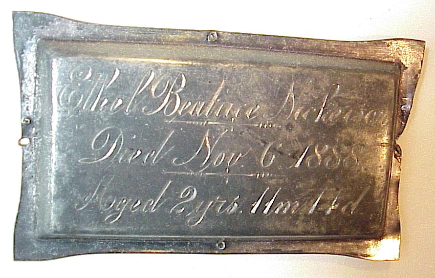 The Free Genealogy Death Record on the Coffin Plate of ethel beatrice nickerson