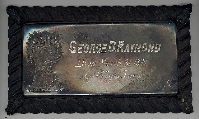 The Free Genealogy Death Record on the Coffin Plate of George D Raymond 1814 ~ 1891