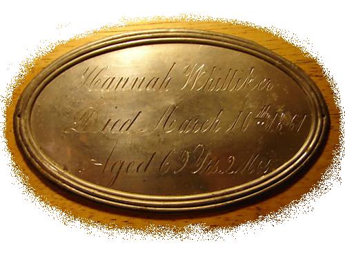 The Free Genealogy Death Record on the Coffin Plate of Hannah Whittier 1792 ~ 1861