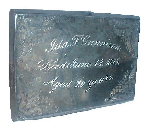 The Free Genealogy Death Record on the Coffin Plate of Ida F Gunnison 1855 ~ 1875