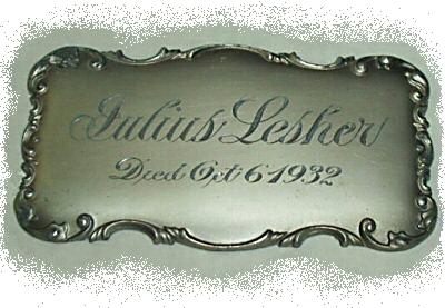 The Free Genealogy Death Record on the Coffin Plate of Julius Lesher