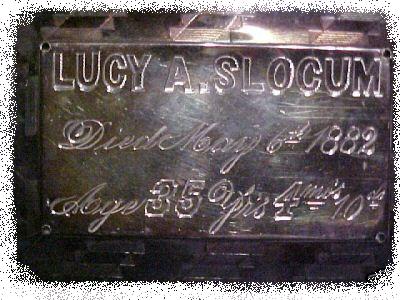 The Free Genealogy Death Record on the Coffin Plate of Lucy A Slocum 1847 ~ 1882