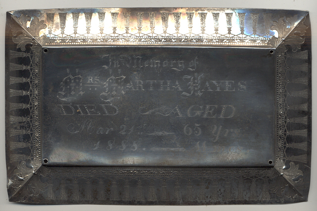 The Free Genealogy Death Record on the Coffin Plate of Martha Hayes 1823 ~ 1888