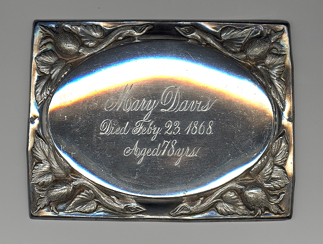 The Free Genealogy Death Record on the Coffin Plate of Mary Davis 1790 ~ 1868