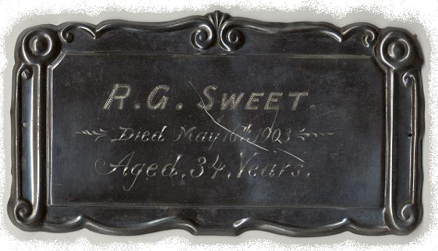 The Free Genealogy Death Record on the Coffin Plate of R.G. Sweet 1869 ~ 1903