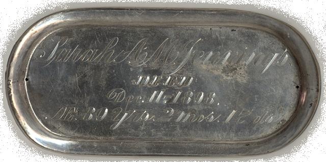 The Free Genealogy Death Record on the Coffin Plate of Sarah A. M. Jennings 1809 ~ 1898