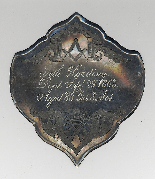 The Free Genealogy Death Record on the Coffin Plate of Seth Harding 1780 ~ 1868