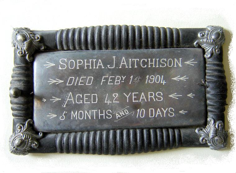 The Free Genealogy Death Record on the Coffin Plate ofSophia J Aitcheson 1862 ~ 1904