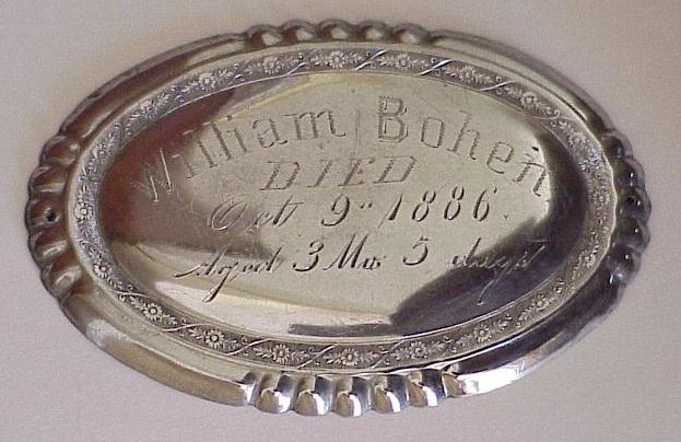 The Free Genealogy Death Record on the Coffin Plate of William Bohen Died 1886