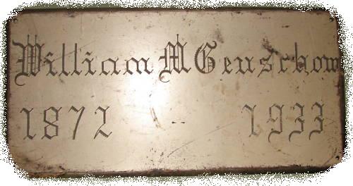 The Free Genealogy Death Record on the Coffin Plate of William M Genschow 1872 ~ 1933