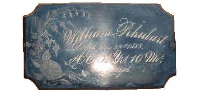 The Free Genealogy Death Record on the Coffin Plate of William Rhubart 1834 ~ 1885