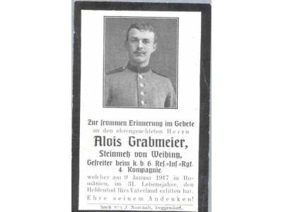 Death Record on the Memorial Card of Alois Grabmiere