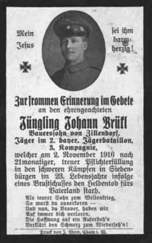 Death Record of Johann Bruckl