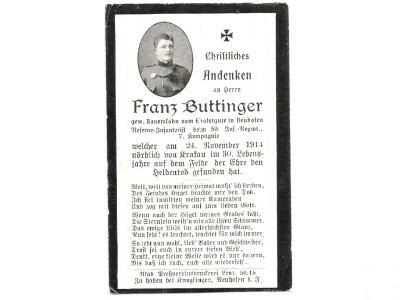 Death Record on the Memorial Card of Gottlieb Bischel