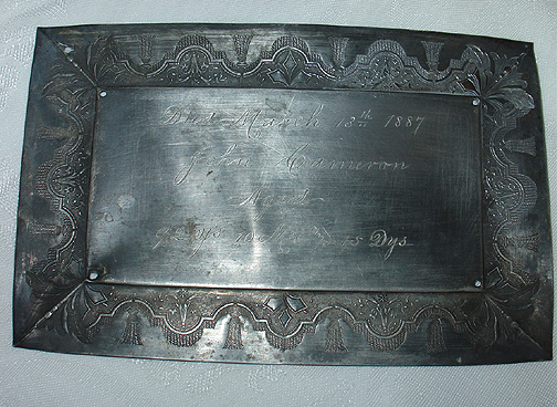 Birth & Death Record on the Coffin Plate of John Cameron