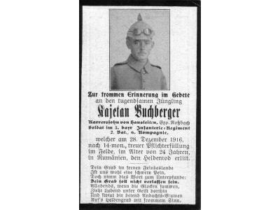 Death Record on the Memorial Card of Kajetan Buchberger