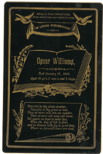 Death Record on the Memorial Card of George W Gregory