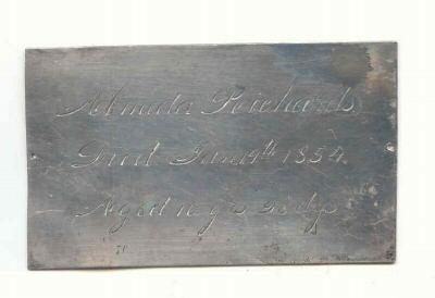 The Birth Record and Death Record on the Coffin Plate of Almeda Richards 1844~1854 is Free Genealogy