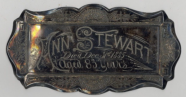 The Free Genealogy Death Record on the Coffin Plate of Ann Stewart