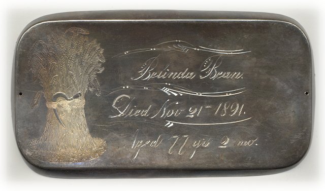 The Free Genealogy Death Record on the Coffin Plate of Belinda Bean 1814 ~ 1891