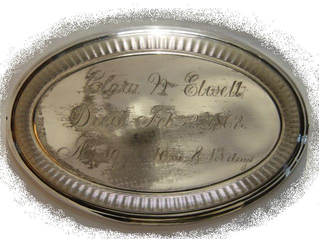 The Free Genealogy Death Record on the Coffin Plate of Clara N Elwell 1843 ~ 1862