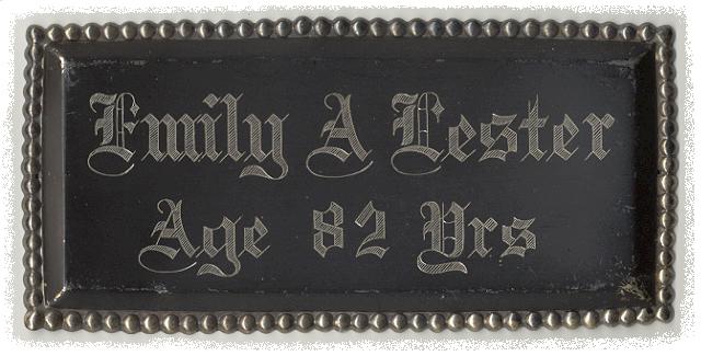 The Free Genealogy Death Record on the Coffin Plate of Coffin Plates of Mary J Lester, Volney Lester, Adele Lester and Emily A Lester