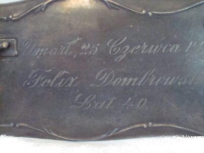 The Free Genealogy Death Record on the Coffin Plate of Felix Dombrowski