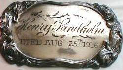 The Birth Record and Death Record on the Coffin Plate of Henry Landholm is Free Genealogy