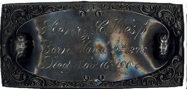 The Free Genealogy Death Record on the Coffin Plate of Henry C Wesp 1875 ~ 1904