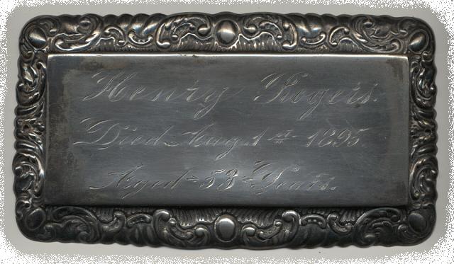 The Free Genealogy Death Record on the Coffin Plate of Henry Rogers 1842 ~ 1895