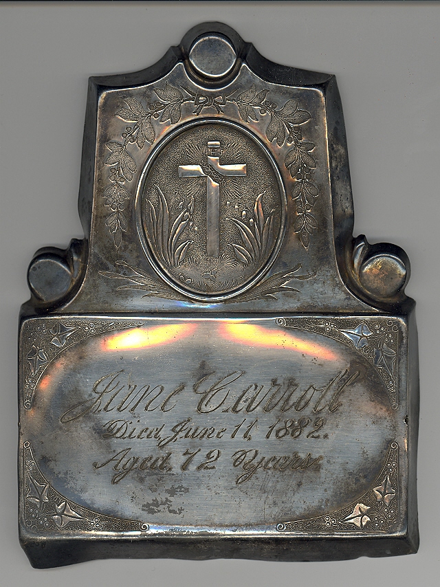 The Free Genealogy Death Record on the Coffin Plate of Jane Carroll 1810 ~ 1882