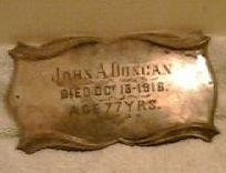 Free Genealogy Death Record on the Coffin Plate of John A Duncan 1839 ~ 1916