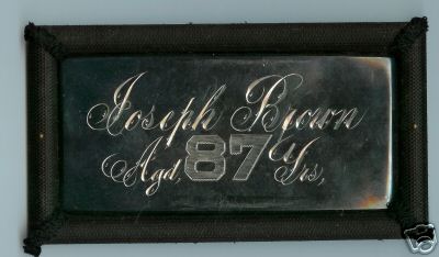 The Free Genealogy Death Record on the Coffin Plate of Joseph Brown