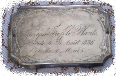 The Free Genealogy Death Record on the Coffin Plate of Joseph Treffle Plante