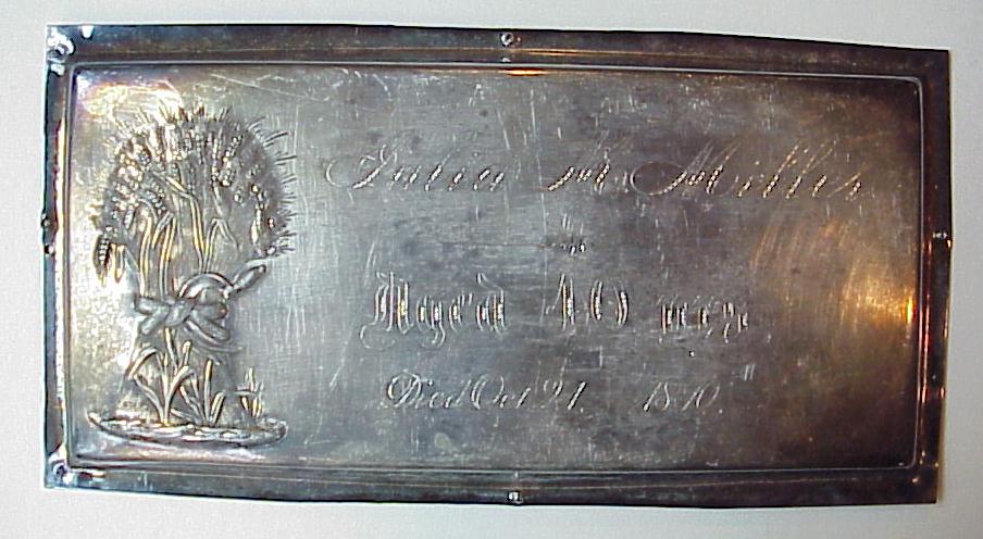 Free Genealogy Death Record on the Coffin Plate of Miller