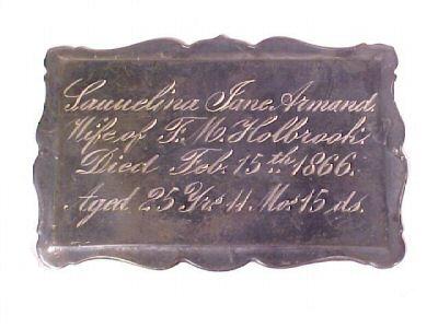 The Free Genealogy Death Record on the Coffin Plate of lauuelina jane armand