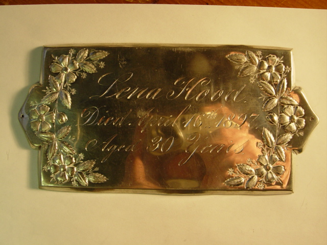 The Free Genealogy Death Record on the Coffin Plate of Lena Hood 1867 ~ 1897