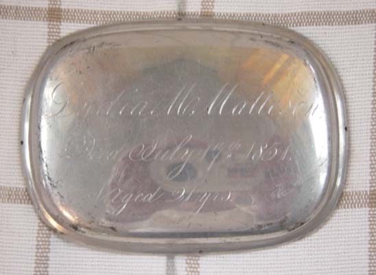 The Free Genealogy Death Record on the Coffin Plate of Lydia M Matteson