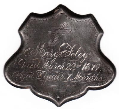 The Free Genealogy Death Record on the Coffin Plate of Mary Foley