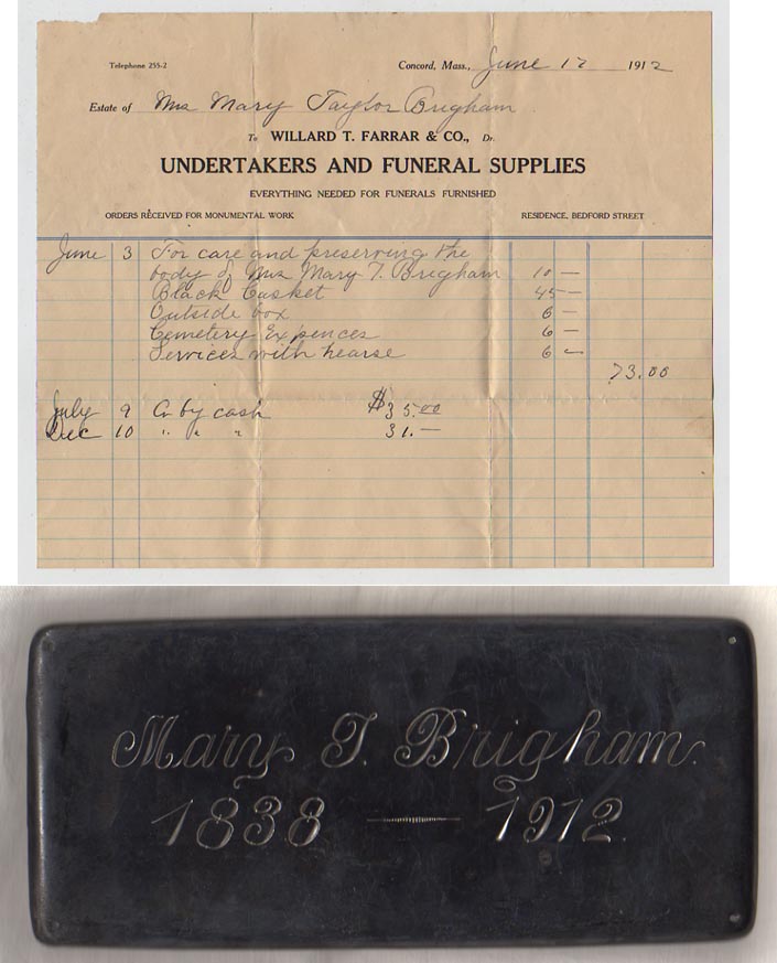 The Free Genealogy Death Record on the Coffin Plate of Mary Taylor Brigham 1828 ~ 1912