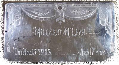 The Free Genealogy Death Record on the Coffin Plate of Millicent McLean 1888~1905