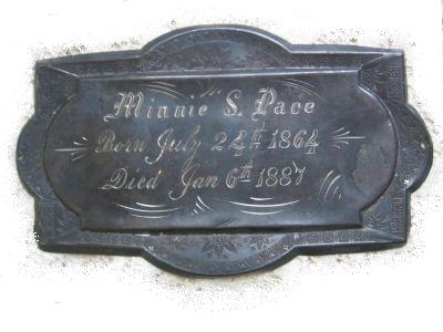 The Free Genealogy Death Record on the Coffin Plate of Minnie S Pace 1864 ~ 1887