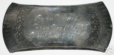 The Free Genealogy Death Record on the Coffin Plate of Owen Wickes